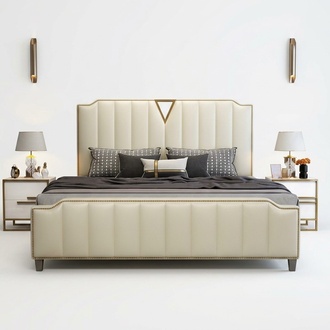 Designer Bett 180x200 Leder Hotel Metall Betten Doppel Schlaf Zimmer Luxus