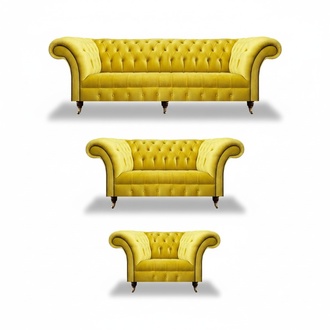 Designer Chesterfield Gelbe Couchgarnitur Luxuriöse Sofas Sessel 3tlg