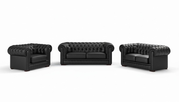 Designer Chesterfield Sofagarnitur Leder 3+2+1 Leder Stoff Couch Polster