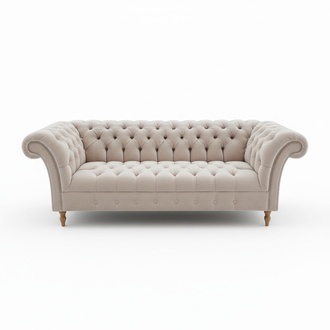 Designer Chesterfield Sofagarnitur Textil Beige 3 Couch Polster Textil Sofa Neu