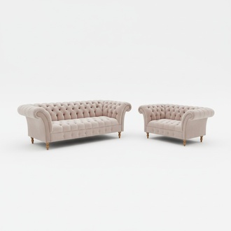 Designer Chesterfield Sofagarnitur Textil Beige 3+2 Couch Polster Sitz Sofa