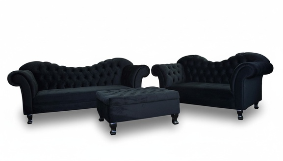 Designer Chesterfield Sofagarnitur Textil 3 + 2 + Hocker Couch Polster Sofa