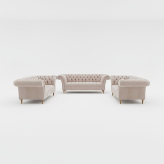 Designer Chesterfield Sofagarnitur Textil Beige 3+2+2 Couch Polster Sofa