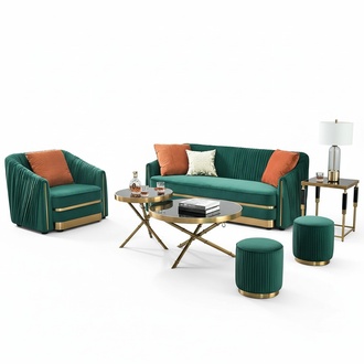 Designer Couch Polster Sitz Garnitur Sofa Garnituren Samt 3+1 Sitzer + Hocker