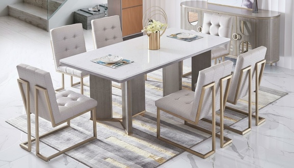 Designer Ess Zimmer Stuhl Set Metall Textil Sessel 6x Lounge Stühle Essgruppe