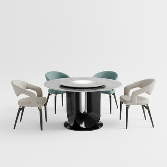 Designer Essgruppe Luxus Runder Esstisch 6x Stühle Stilvolle Sitzgruppe