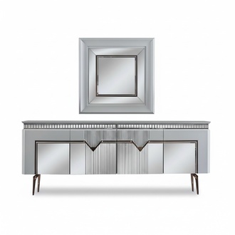 Designer Esszimmer Set Besteht aus 2tlg. Sideboard Spiegel Kommode Silber