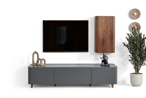 Designer Grauer Sideboard Luxuriöser Wohnzimmer TV-Ständer Lowboard