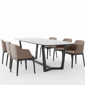 Designer Holz Ess Wohn Zimmer Set Tisch +6 Lehn Stühle Set Garnitur