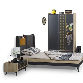 Designer Kinderzimmer Schlafzimmer Nachttisch Bett Kleiderschrank 3tlg