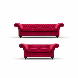 Designer Rote Chesterfield Couchen Moderne Polster Stoffsofas 2tlg Set