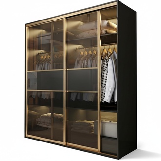 designer Schlaf Zimmer Schrank Glas Schränke Kleider Luxus Holz Edelstahl