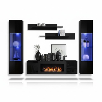 Designer Schwarz Wohnwand Holzmöbel Hänge Vitrine Luxus Sideboard Wand Regale