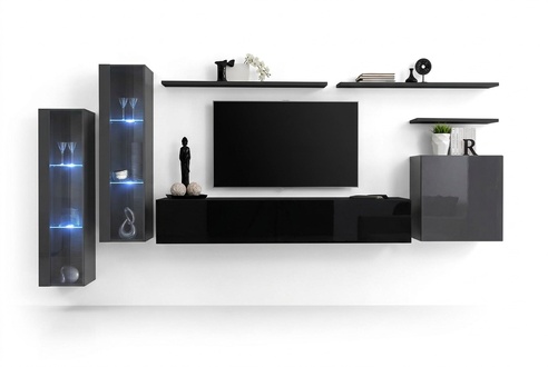 Designer Schwarz Wohnwand Sideboard Wandschrank TV-Ständer Luxus Garnitur