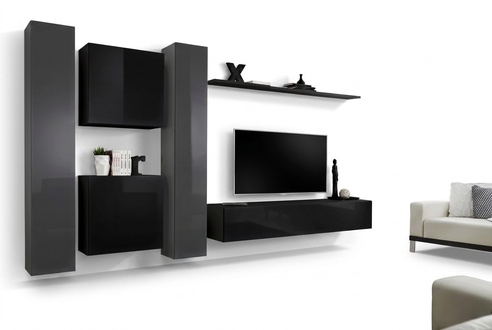 Designer Schwarz Wohnzimmermöbel Neu Wohnwand TV-Ständer Set Möbel Sideboard