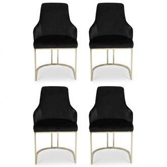 Designer Schwarze 4x Metallstühle Luxuriöse Edelstahl Polster Möbel