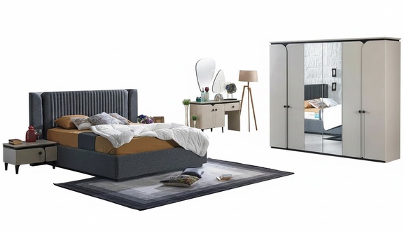 Designer Set Bett mit 2x Nachttische Holzmöbel Schlafzimmer Komplett