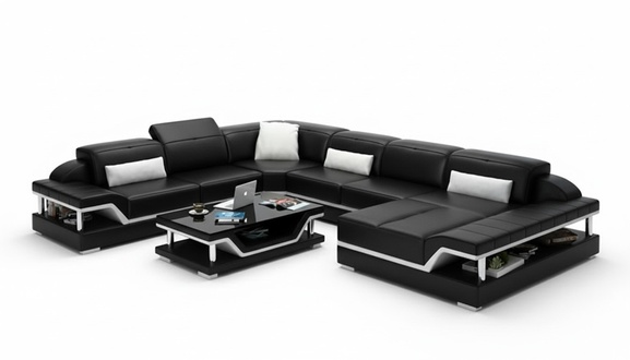 Designer Sofa Couch Ecksofa mit Hocker Polster Garnitur Wohnlandschaft U-Form