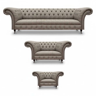 Designer Sofa Set Grau Textil Polster Garnitur 3tlg Wohnzimmer Chesterfield