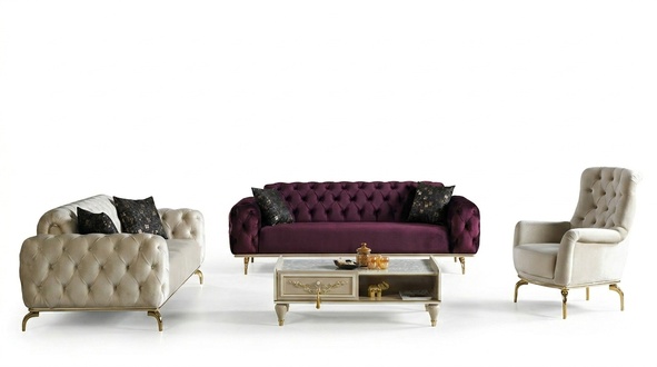 Designer Sofagarnitur 3+3+1 Sitzer Chesterfield Couch Sitzgarnitur Set