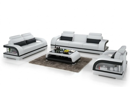 Designer Sofagarnitur Ledersofa Set 3+2+1 Garnitur Sofa Couch Neu Zitadelle Weiß