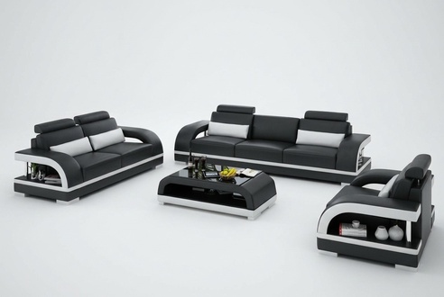 Designer Sofagarnitur Ledersofa Set 3+2+1 Garnitur Sofa Couch Neu Zitadelle S/W