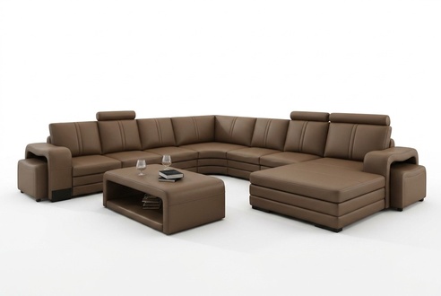 Designer Wohnlandschaft U-Form Hocker Couchtisch Couch Ecksofa Polster Garnitur