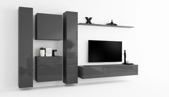 Designer Wohnwand Grau Luxus Wohnzimmermöbel Komplette Sideboard Möbel