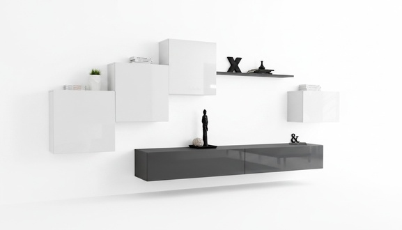 Designer Wohnwand Grau TV Ständer Moderne Sideboard Wandregal TV Ständer Neu