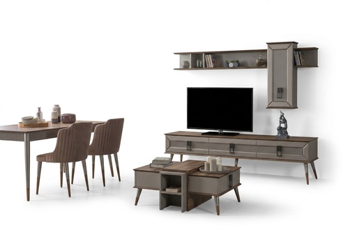 Designer Wohnzimmer Garnitur TV-Ständer Holz Regale Couchtisch RTV Neu