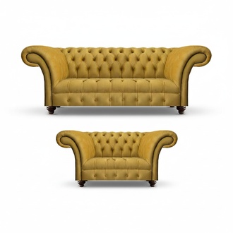 Designer Wohnzimmer Modern Gelb Sofagarnitur Set 2x Sofas Chesterfield