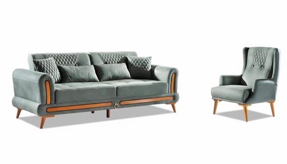 Designer Wohnzimmer Set 3-Sitzer Sofa und Sessel Grau Farbe 2tlg. 3+1 Couchen