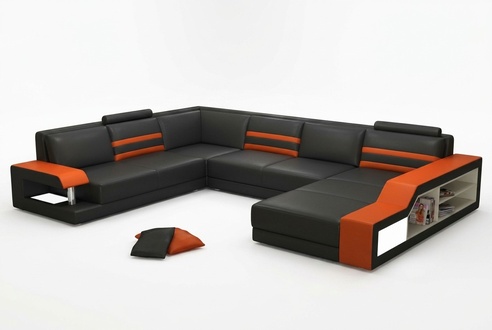 Designersofa Ecksofa mit USB,Ledersofa Polster Sitz Eck Garnitur LED Couch PHX1