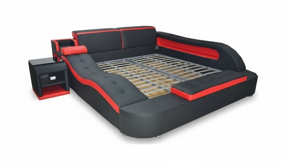 Doppel Luxus Leder Bett +USB Polster Betten Moderne Multifunktion LB8840