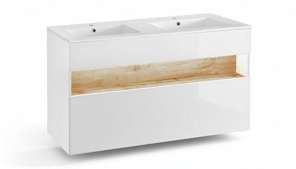 Doppel Waschtisch Waschbeckenunterschrank mit Waschtisch Becken Bad Zimmer 120cm