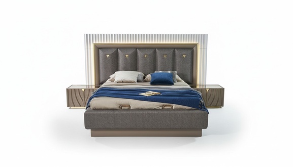 Doppelbett Komplette Schlafzimmer Bett Braun Set 3tlg Nachttische Holz
