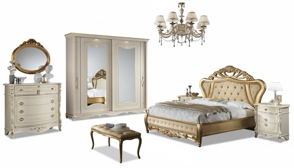 Doppelbett Schlafzimmer Möbel Schrank Nachttisch mit Schubladen Kommode 5tlg.
