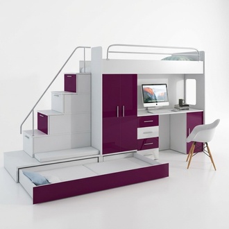 Doppelstockbett Etagenbett Bett Schreibtisch +Schrank Multifunktion Hochbett