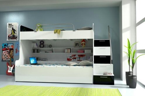 Doppelstockbett Stockbett Bett Doppelbett Etagenbett Betten B003 RAJ2 3-Teilig Grau / Weiß