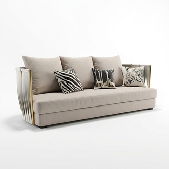 Dreisitzer Couch Polster Design Sofa 3er Sitz Sofas Zimmer Metall Beige