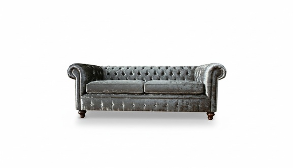 Dreisitzer Sofa 3 Sitz Couch Chesterfield Polster Sitz Garnitur Samt Graue Samt