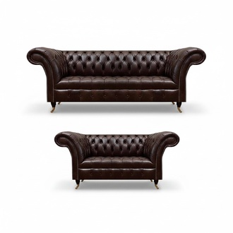 Dunkelbraune Chesterfield Ledergarnitur Moderne Ledersofas Sessel 2tlg