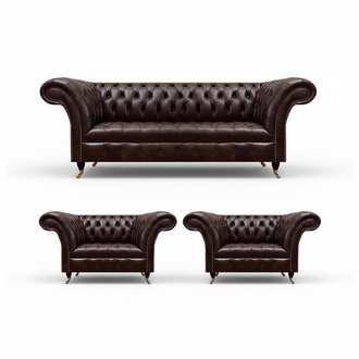 Dunkelbraune Chesterfield Sofagarnitur Komplettes Couch Sessel Set 3tlg