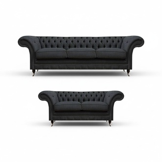 Dunkelgraue Wohnzimmer Polstergarnitur Designer Dreisitzer 2-Sitzer Sofa