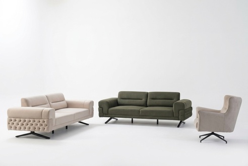 Dunkelgrüne Wohnzimmer Exklusive Couchgarnitur 2x 3-Sitzer Einsitzer Sofa