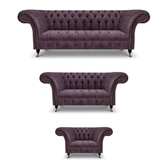 Dunkellila Chesterfield Garnitur Edler Dreisitzer Moderner Lehnsessel