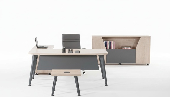 Eckbürotisch Arbeitstisch Komplettbüro Büromöbel 3tlg Holz Set Grau