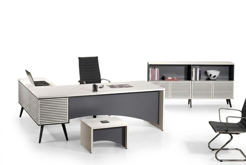Eckbürotisch Komplette Büro Bürotisch Set 3tlg Holz Büromöbel Weiß Neu