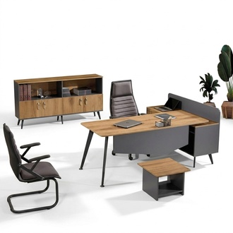Eckbürotisch Modern Arbeitszimmermöbel Braun Büro 3tlg Holz Set Gruppe