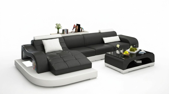 Ecksofa Leder Sofa Couch Polster Eck Sitz Wohnlandschaft Garnitur L-Form Sofas